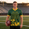 Custom Green - Yellow Graphic Splash Pattern Football Jersey – worn by a man