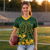 Custom Green - Yellow Graphic Splash Pattern Football Jersey – worn by a woman