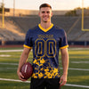 Custom Navy - Gold Graphic Splash Pattern Football Jersey – worn by a man