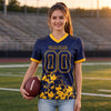 Custom Navy - Gold Graphic Splash Pattern Football Jersey – worn by a woman