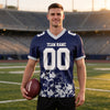 Custom Navy - White - Silver Graphic Splash Pattern Football Jersey – worn by a man