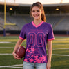 Custom Purple - Pink Graphic Splash Pattern Football Jersey – worn by a woman
