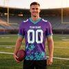 Custom Purple - White - Aqua Graphic Splash Pattern Football Jersey – worn by a man