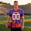 Custom Purple - White - Orange Graphic Splash Pattern Football Jersey – worn by a man
