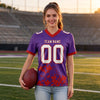 Custom Purple - White - Red Graphic Splash Pattern Football Jersey – worn by a woman