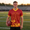 Custom Red - Gold Graphic Splash Pattern Football Jersey – worn by a man