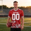 Custom Red - White - Gray Graphic Splash Pattern Football Jersey – worn by a man