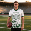 Custom White - Green Graphic Splash Pattern Football Jersey – worn by a man