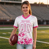 Custom White - Pink Graphic Splash Pattern Football Jersey – worn by a woman