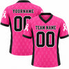 Custom Hot Pink - Black - White Ribbon Breast Cancer Awareness Football Jersey – front and back view