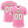 Custom Pink - White - Brown Western Bandana Pink Cowboy Football Jersey – front and back view