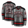 Custom Gunmetal - Red - Black Brushed Steel Heavy Metal Hockey Jersey – front and back view