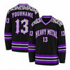 Custom Black - Purple - Silver Skull Lightning Heavy Metal Hockey Jersey – front and back view