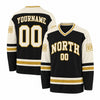 Custom Black - Cream - Gold Peter Man North Hockey Jersey – front and back view