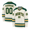 Custom Cream - Forest Green - Gold Peter Man North Hockey Jersey – front and back view