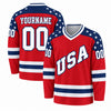 Custom Red - Navy - White Stars And Stripes USA Hockey Jersey – front and back view