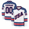 Custom White - Navy - Red Stars And Stripes USA Hockey Jersey – front and back view