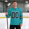 Custom Aqua - Black - White Triple Stripes Hockey Jersey – worn by a man