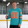 Custom Aqua - Orange - White Triple Stripes Hockey Jersey – worn by a man