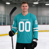 Custom Aqua - White Triple Stripes Hockey Jersey – worn by a man