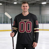 Custom Black - Burgundy - Cream Triple Stripes Hockey Jersey – worn by a man