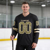 Custom Black - Cream Camo Triple Stripes Hockey Jersey – worn by a man