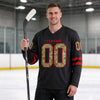 Custom Black - Red Camo Triple Stripes Hockey Jersey – worn by a man