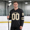 Custom Black - Cream Triple Stripes Hockey Jersey – worn by a man