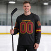 Custom Black - Crimson - Gold Triple Stripes Hockey Jersey – worn by a man