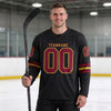 Custom Black - Crimson - Old Gold Triple Stripes Hockey Jersey – worn by a man