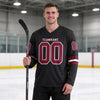 Custom Black - Crimson - White Triple Stripes Hockey Jersey – worn by a man