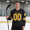 Custom Black - Gold - White Triple Stripes Hockey Jersey – worn by a man