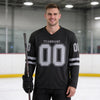 Custom Black - Gray Triple Stripes Hockey Jersey – worn by a man