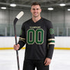 Custom Black - Green - Cream Triple Stripes Hockey Jersey – worn by a man