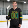 Custom Black - Gold - Kelly Green Triple Stripes Hockey Jersey – worn by a man