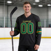 Custom Black - Kelly Green - Old Gold Triple Stripes Hockey Jersey – worn by a man