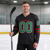 Custom Black - Kelly Green - White - Red Triple Stripes Hockey Jersey – worn by a man