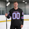 Custom Black - Light Blue - Pink Triple Stripes Hockey Jersey – worn by a man