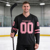 Custom Black - Medium Pink Triple Stripes Hockey Jersey – worn by a man