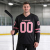 Custom Black - Steel Gray - Medium Pink Triple Stripes Hockey Jersey – worn by a man