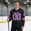 Custom Black - Medium Purple - White Triple Stripes Hockey Jersey – worn by a man