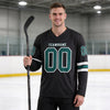 Custom Black - Midnight Green - White Triple Stripes Hockey Jersey – worn by a man
