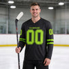 Custom Black - Neon Green Triple Stripes Hockey Jersey – worn by a man