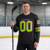 Custom Black - Neon Green - Pink Triple Stripes Hockey Jersey – worn by a man