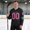 Custom Black - Neon Pink - Aqua Triple Stripes Hockey Jersey – worn by a man