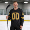Custom Black - Old Gold Triple Stripes Hockey Jersey – worn by a man