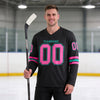 Custom Black - Pink - Aqua Triple Stripes Hockey Jersey – worn by a man