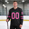 Custom Black - Pink - Kelly Green Triple Stripes Hockey Jersey – worn by a man