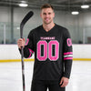 Custom Black - Pink - White Triple Stripes Hockey Jersey – worn by a man