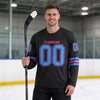Custom Black - Powder Blue - Pink Triple Stripes Hockey Jersey – worn by a man